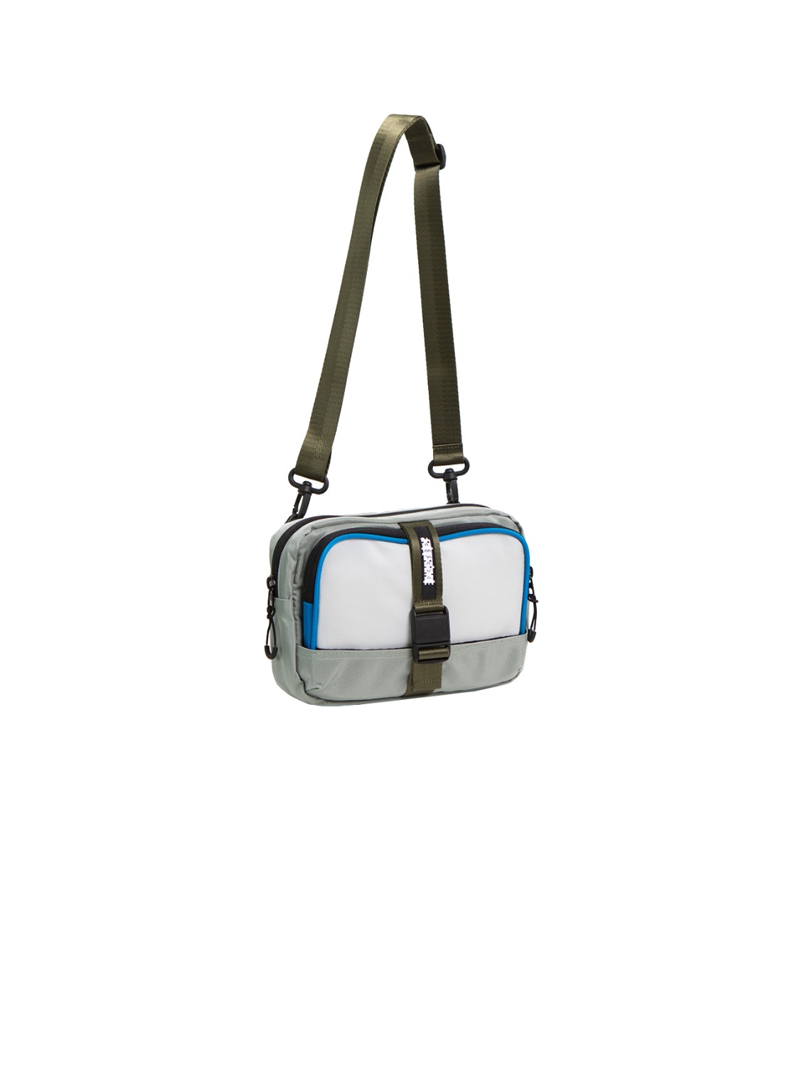 puzzle mini bag grey + ecru/blue frame pouch
