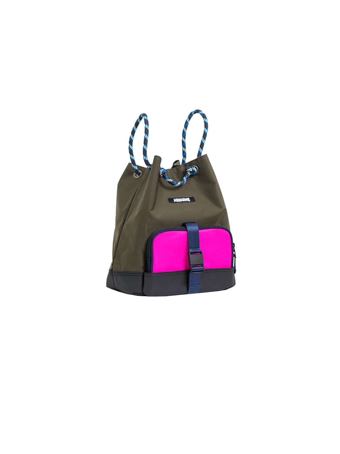 puzzle rope bag NYLON dark khaki + pink/navy